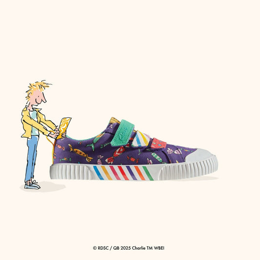 Roald Dahl Charlie & the Chocolate Factory Foxing Mix Kid Purple Canvas | Clarks Sale
