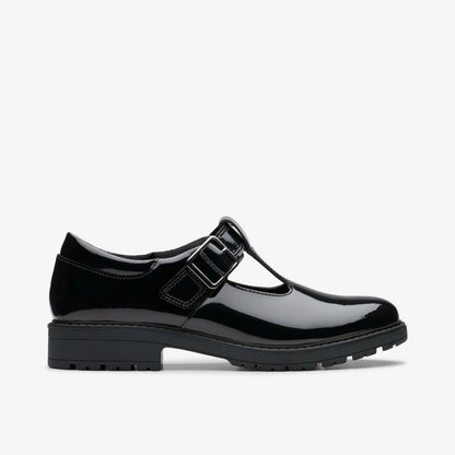 Loxham Bar Youth Black Patent | Clarks discount