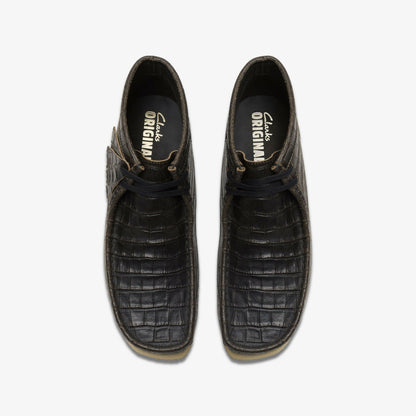 Wallabee Boot Black Crocodile Distress | Clarks for sale