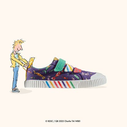 Roald Dahl Charlie & the Chocolate Factory Foxing Mix Kid Purple Canvas | Clarks Sale