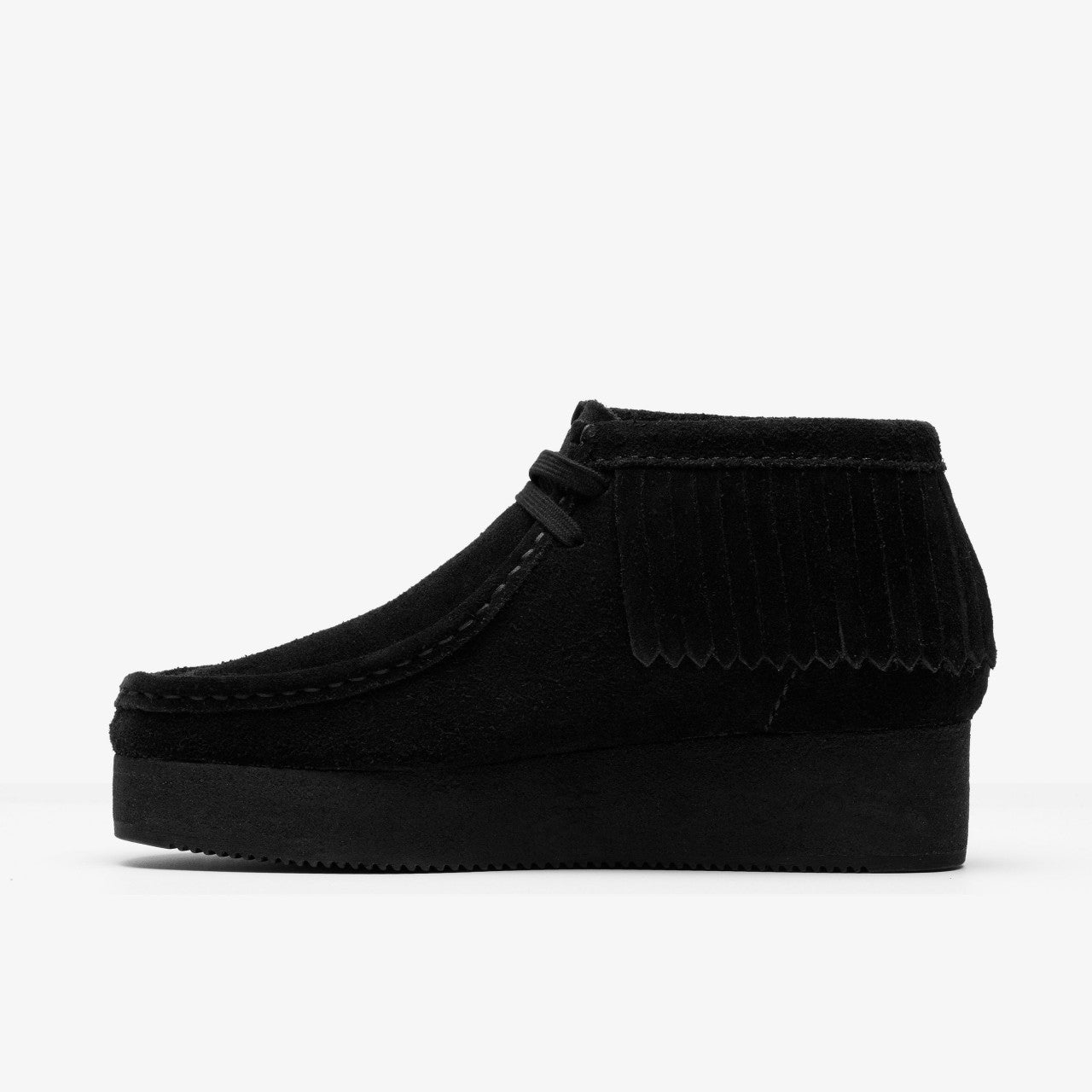 Wallabee Wedge Fringe Black Suede | Clarks on Sale