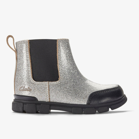 Evyn Chelsea Toddler Silver Patent | Clarks outlet