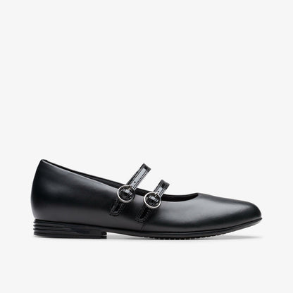 Finja Bar Youth Black Leather | Clarks for sale