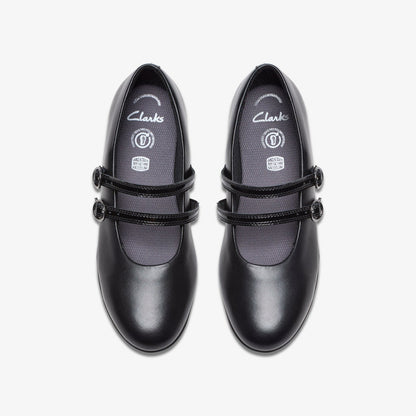Finja Bar Youth Black Leather | Clarks for sale