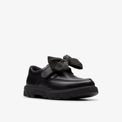 Lorcam Bow Kid Black Leather | Clarks for sale