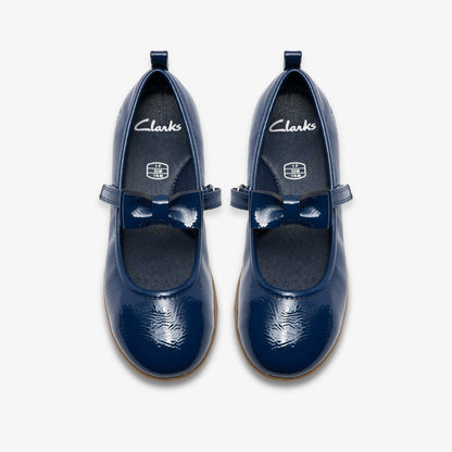 Charm Bow Kid Navy Patent | Clarks on Sale